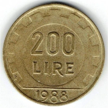 Італія 200 лір 1988 рік Монети світу