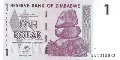 1 долар dollar 2007-2008 рр Банкнота Зімбабве Африка UNC P-65