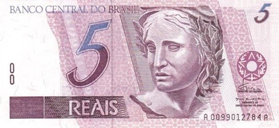 5 Реал Real 1994-2012 рік Банкнота Бразилія Південна Америка UNC P-244