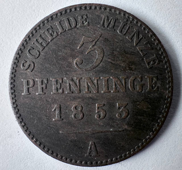 Пруссія 3 пфенніги 1853 рік Монети світу