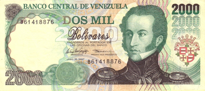 2000 Болівар Bolívares 1989-1998 рік Банкнота Венесуела Південна Америка UNC P-77