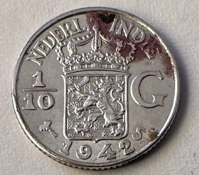 Нідерландська Індія 1/10 Гульдена 1942 рік 1,25 грам срібло 720 Монети світу