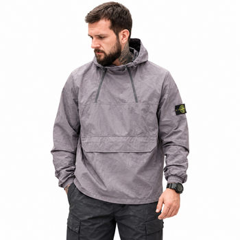 Анорак чоловічий Stone Island світло-сірий, вітровка чоловіча з капюшоном, варена плащівка XXL