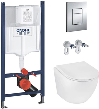 Инсталляция Grohe Rapid SL Solido 3884966Q с панелью смыва Even + унитаз подвесной Kroner Harz WHI493736 Tornado Rimless с сиденьем Soft Close дюропласт (3884966KH49T)
