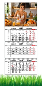 Календарь настенный квартальный на 2027 год на три пружины, Apriori, Торт , Девушки , Подарок мужчине , 29,7х61см