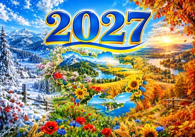 Календарь настенный квартальный на 2027 год на три пружины, Apriori , Украина , Природа , Времена Года , 29,7х61см , 7 вид