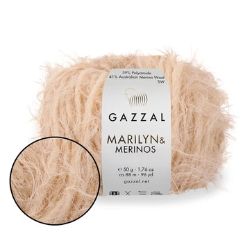 Gazzal Marilyn & Merinos, Персик №8271 - пряжа из мериноса с полиамидом, 50 г / 88, м для свитеров, шапок и кардиганов, Газзал Мэрилин Меринос