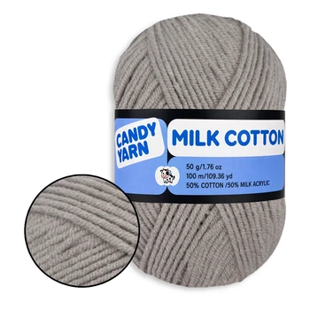 Пряжа Candy-Yarn Milk Cotton Сіра №96, бавовна з молочним акрилом для в'язання, м'яка дитяча пряжа 50 г/100 м для в'язання іграшок та одягу