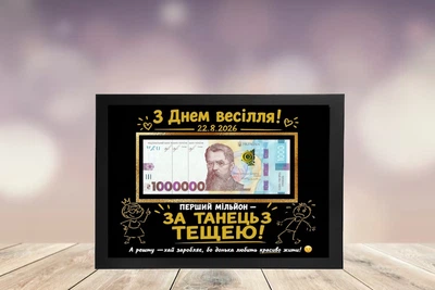 Грошовий постер "З Днем Весілля" з надрукованими купюрами у чорній рамкі