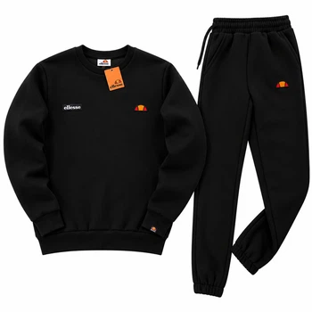 Зимовий чоловічий теплий спортивний костюм Ellesse світшот-штани, чорний, розмір S