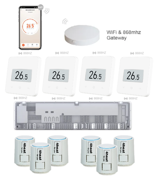 Комплект беспроводной WIFI автоматики на 4 зоны 4HEAT | HR-03RF + EGW01 + WT-75W (4шт) + Привод ATR (6шт)
