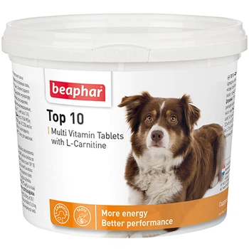 Мультивитамины для собак и щенков Beaphar Top 10 Dog с L-карнитином и биотином, витаминно-минеральный комплекс для роста, зубов и шерсти, 750 таблеток (BAR12567)