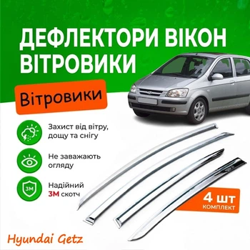 Дефлекторы боковых окон Hyundai Getz Хюндай Гетц хэтчбек 5 даерей 2002-2011 Хром