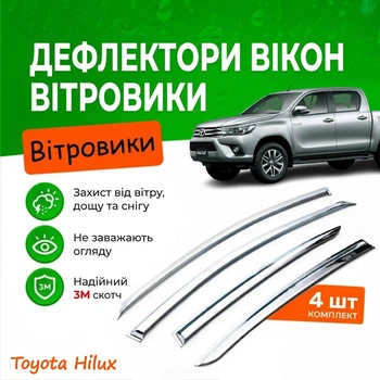 Дефлекторы боковых окон Toyota Hilux 8 Тойота Хайлюкс VIII 5 дверей 2015- Хром