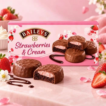Печиво в молочному шоколаді Baileys Strawberries & Cream Бейліс Полуниця з вершковим кремом Коробка 128г