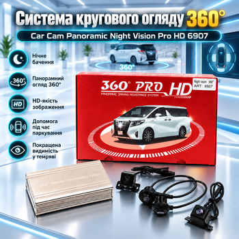 Система кругового обзора для автомобиля Car Cam 360 градусов Panoramic Night Vision Pro HD 6907 Автомобильная камера ночного видения