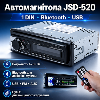 Автомагнитола JSD-520BT 4x65 Вт с Bluetooth USB AUX и пультом ДУ 1 DIN автомобильная мультимедийная система с радио и эквалайзером
