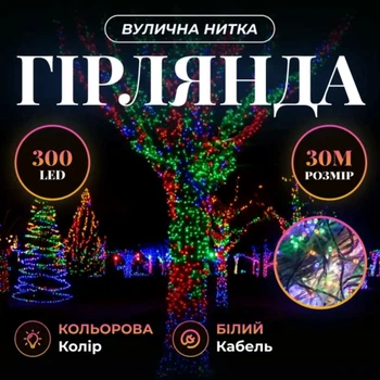 Гирлянда Нить уличная 30 м 300 LED белый провод Мультиколор CF300L30MWML
