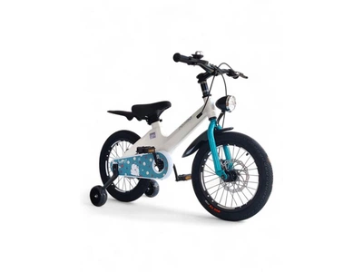Дитячий велосипед Pobird Magnesium 12" з магнієвою рамою надувними гумовими колесами дисковими гальмами ліхтарем дзвінком та світловими додатковими колесами від 2 років до 60 кг блакитний