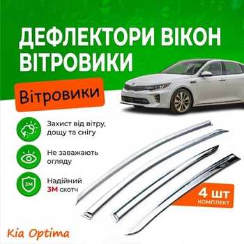 Дефлектори бічних вікон Kia Optima 4 Кіа Оптіма IV седан 2015-2020 Хром
