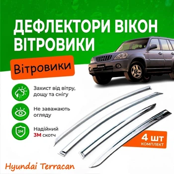 Дефлектори бічних вікон Hyundai Terracan Хюндай Терракан 2001-2007 Хром