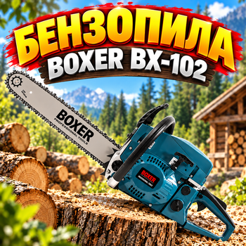Бензопила цепная BOXER BX-102 52 см³ Пила бензиновая с антивибрационной системой Бензопила двухтактная