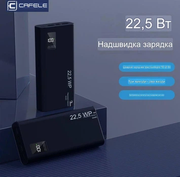 Внешний аккумулятор (Павербанк) CAFELE 20000 mAh 22.5W SuperCharge (Black/White)
