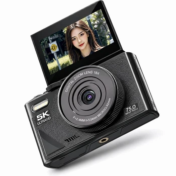 Цифровая камера Onvyx ZR20 5K 75MP с Wi-Fi, автофокусом, поворотным экраном 180°, 18x зумом и стабилизацией, компактная Черная