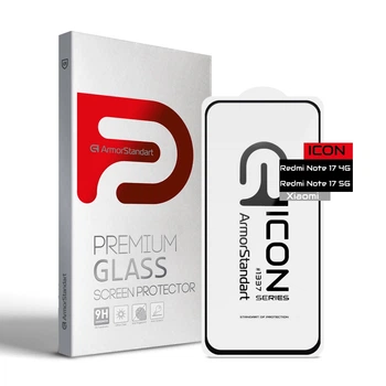 Защитное стекло для Xiaomi Redmi Note 17 4G/Note 17 5G, Icon, 2.5D закалённое стекло, полное проклеивание, глянцевое, ударопрочное, с олеофобным покрытием, совместимо с чехлами, прочность 9H, простая установка, ArmorStandart (ARM92690)