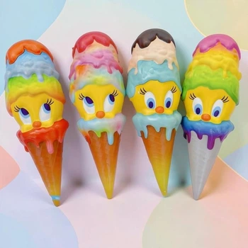 Игрушка антистресс сквиш Мороженое-рожок, 18x6,3 см, набор 4 шт, силиконовая