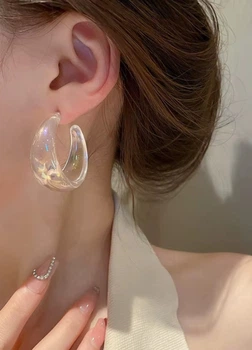 Серьги женские прозрачные полукольца хамелеоны Fashion Jewelry Белые 18041