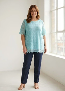 Блузка женская ажурная удлиненная однотонная Bonmarche Голубая 16788 2XL (укр 52-54)