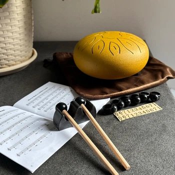 Глюкофон на 11 нот 15.7 см с сумкой и аксессуарами. Tongue Drum золотой музыкальный инструмент, язычковый барабан