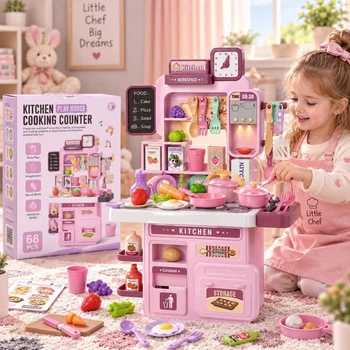 Большая игровая детская кухня 61 см интерактивная с аксессуарами (68 предметов) для девочки (688-262 A)
