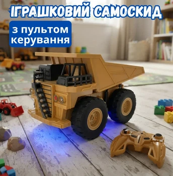 Игрушка машинка радиоуправляемая детская самосвал игрушечный желтый на радиоуправлении с подсветкой пультом управления Желтый