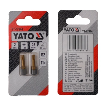 Насадка викруткова TORX T25 х 25 мм. HEX 1/4", покрита титаном, 2 шт. YATO (YT-77944)