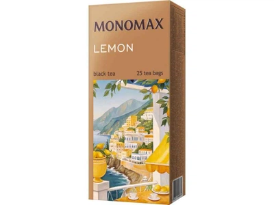 Суміш чаю пакетованого МОНОМАХ LEMON чорного з цедрою та ароматом лимона 2г в інд.конв. 25 пакетиків