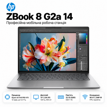 Ноутбук HP ZBook 8 G2a 14" 2.5K IPS AMD Ryzen 32 ГБ професійна мобільна робоча станція Сріблястий (DZ4D4ET)