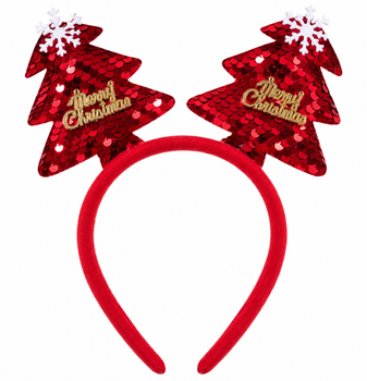 Новорічний обруч для волосся «Різдвяні ялинки» з паєтками Merry Christmas, червоний