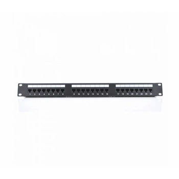 Патч-панель RITAR 24 порти UTP DUAL кат 5Е 19" 1U неекранована чорна, з заднім організатором кабеля Q25