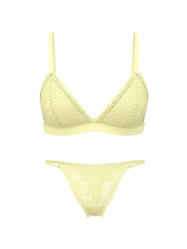 Жіночий мереживний комплект білизни Victoria's Secret бралет і трусики тонг 1162393781 (Жовтий S)