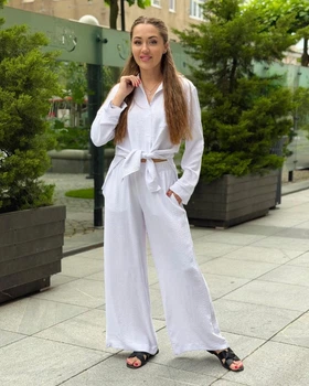 Женский костюм из креп жатки рубашка и штаны Белый Maybel L 412 (2132_3)
