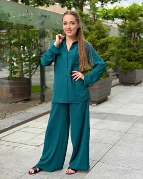 Женский костюм из креп жатки рубашка и штаны Изумрудный Maybel 3XL 412 (4190_7)