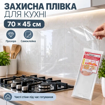 Прозрачная самоклеящаяся защитная плёнка для кухни 70×45 см, от жира, брызг и загрязнений