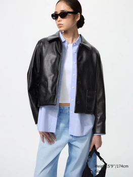 Куртка из искусственной кожи женская Uniqlo 344168935 M Черная (1159851426)