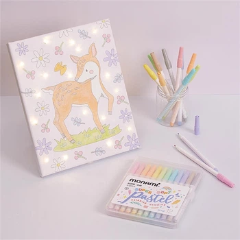 Набор акварельных ручек Monami Super Pastel на водной основе, контурные ручки для рисования и ведения дневника, раскрашивания, мягкая серия 0,7 мм, 12 цветов, артикул 04045Z12.