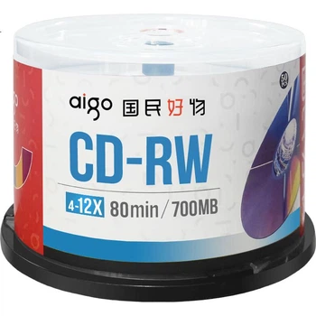 Записываемые CD-RW диски Aigo, скорость 4-12x, 700 МБ, производство Тайвань, упаковка из 50 штук.