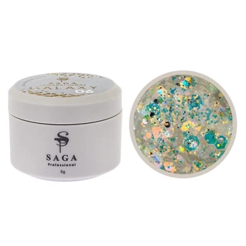 Глиттерный гель Saga Professional Galaxy Glitter 06 прозрачный с голографическими золотистыми глиттерными частичками 5 мл