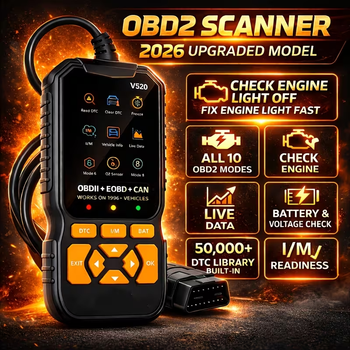 Автомобильный диагностический сканер OBD2 V520 (Upgraded 2026) — считывание ошибок Check Engine, цветной дисплей, 35 900+ кодов DTC