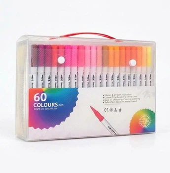 Професійний набір двосторонніх маркерів-лінерів Dual Brush Pens 60 кольорів у пластиковому кейсі